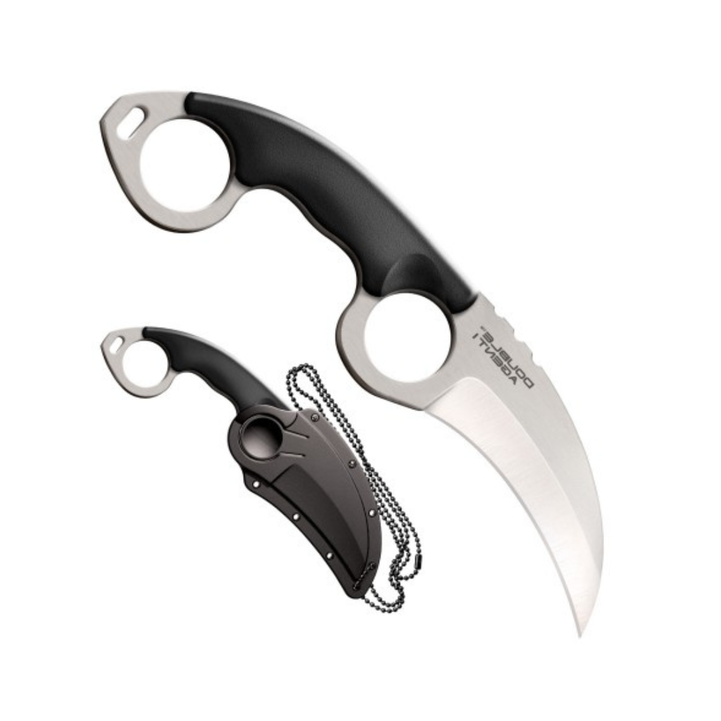 Cold Steel Double Agent Durable Lightweight Japanese AUS8A Steel Karambit Shape 3" Fixed Blade Tactical Outdoor Hunting Knife, Kray-Ex Handle, Secure-Ex Sheath - Plain Edge