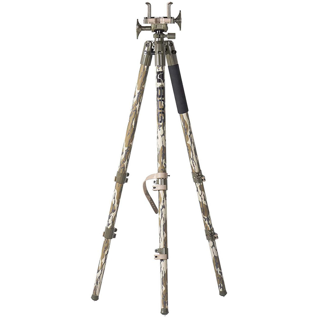 BOG DeathGrip Mossy Oak Bottomland Camo Tripod with Durable Aluminum Frame, Lightweight, Stable Design, Bubble Level, Adjustable Legs, and Hands-Free Operation for Hunting, Shooting, and Outdoors