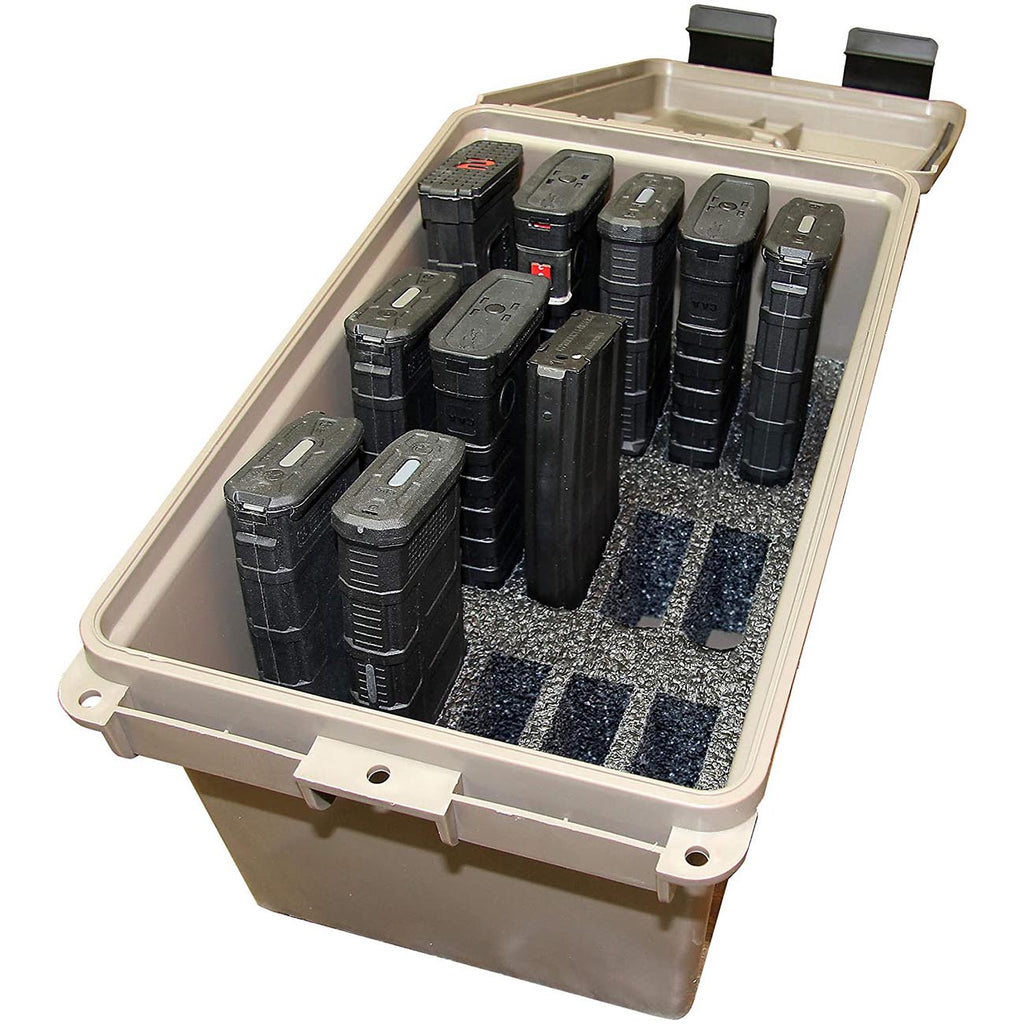 MTM TMC15 Tactical Mag Can, Holds 15- 20 or 30 round 223/5.56 magazines, Stackable design, triple padlock tabbed for security, O-ring seal and solid latching system, Dark Earth