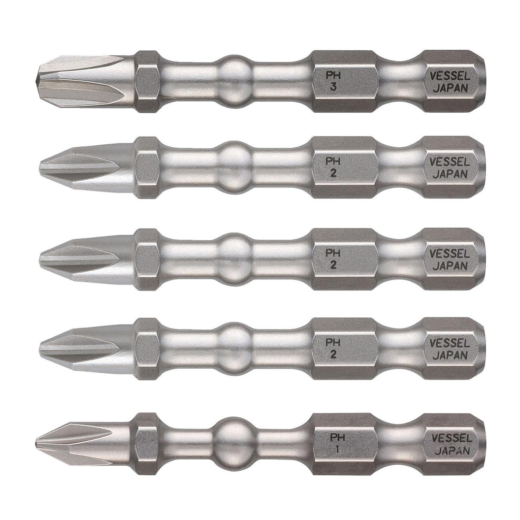 VESSEL Impact Ball Torsion Bits Assort X50 5PC with MAG Charge Holder (PH1/PH2/PH2/PH2/PH3) (IBMG50K001)