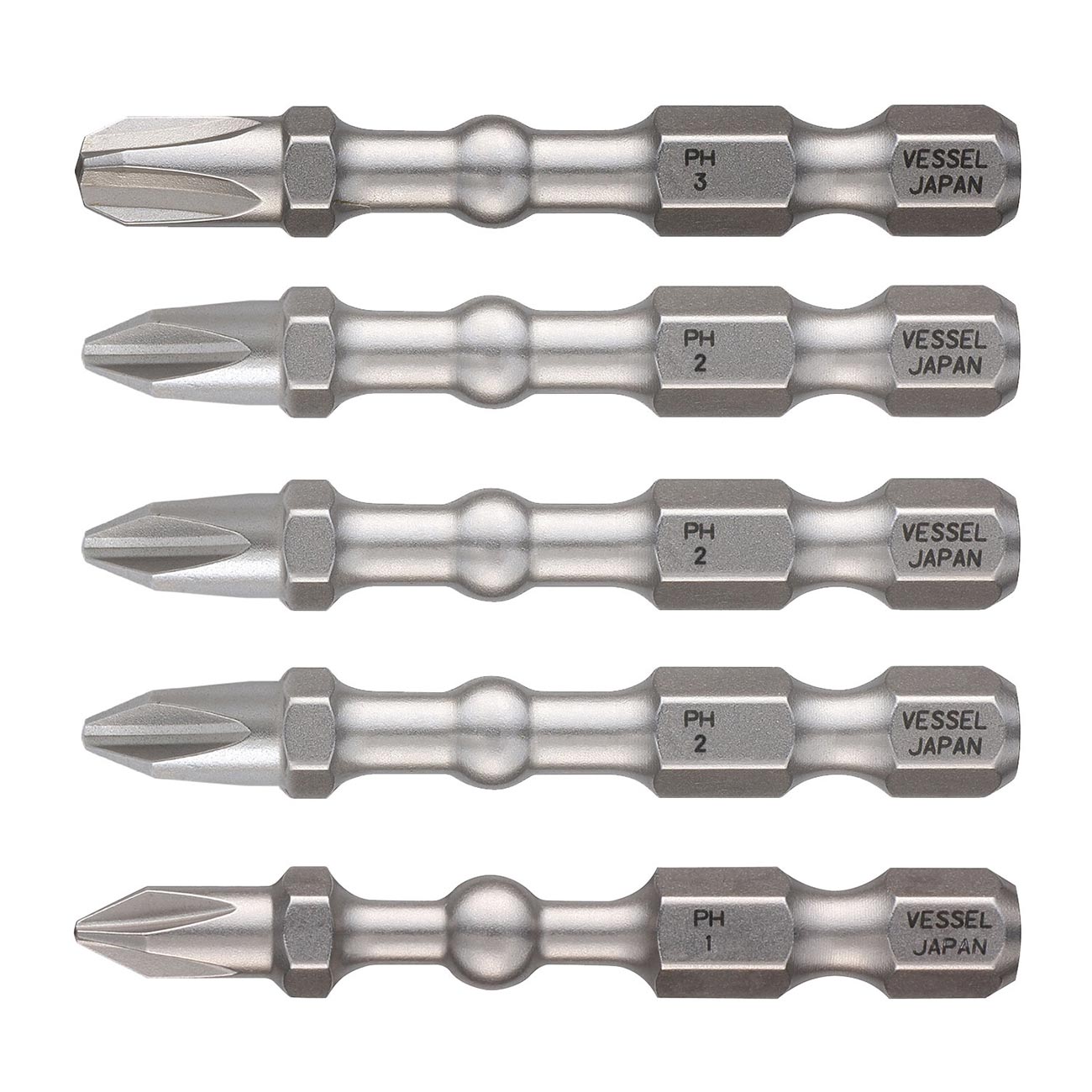 VESSEL Impact Ball Torsion Bits Assort X50 5PC with MAG Charge Holder (PH1/PH2/PH2/PH2/PH3) (IBMG50K001)