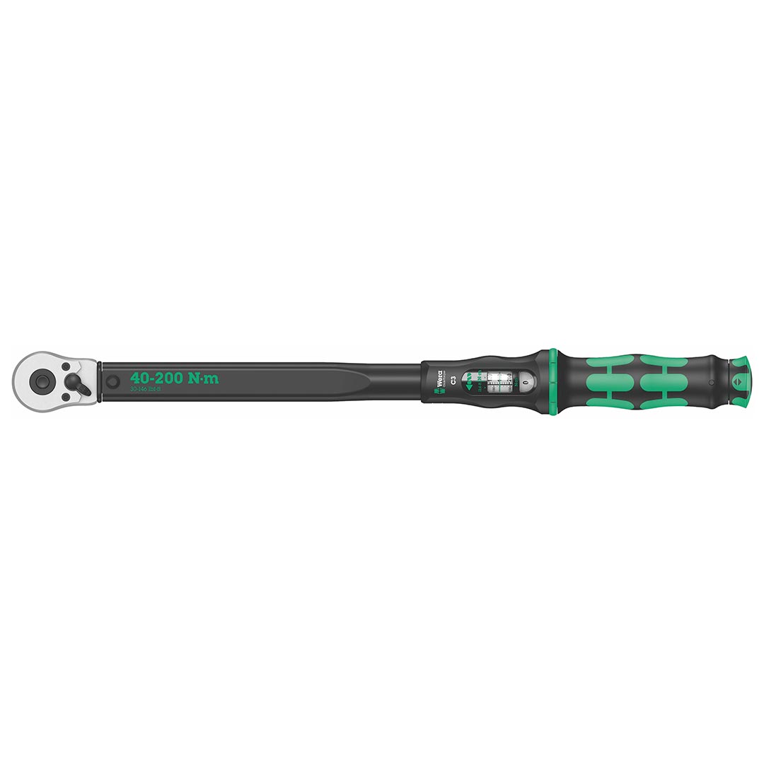 Wera - 5075622001 Click-Torque C 3 torque wrench with reversible ratchet, 1/2" x 40-200 Nm, black/green