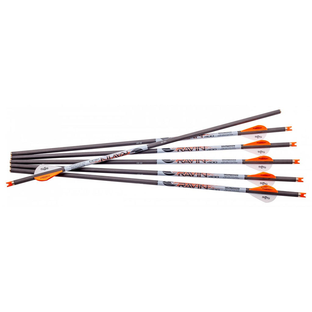 Ravin 20-Inch 400-Grain Premium Carbon Crossbow Bolts 6-Pack - .001" Straightness with Brass Inserts - for Ravin Crossbows (Except R500/R470 Series)