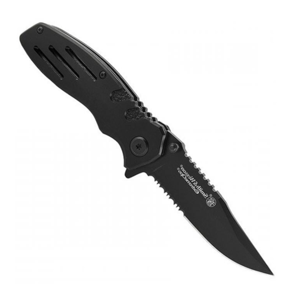 Smith & Wesson Accessories Extreme Ops SWA24S 7.1in S.S. Folding Knife with 3.1in Serrated Clip Point Blade and Aluminum Handle for Outdoor, Tactical, Survival and EDC