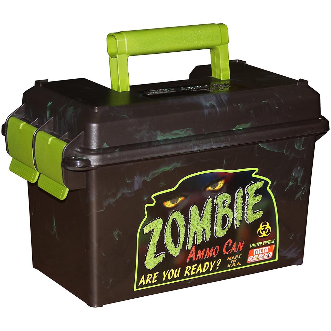 MTM AC50Z Ammo Can, 50-Caliber, Heavy-Duty Dual Latching System, Rugged Polypropylene Plastic, O-Ring Seal System, Water Resistant, Bulk Ammo Storage, USA Made, Zombie