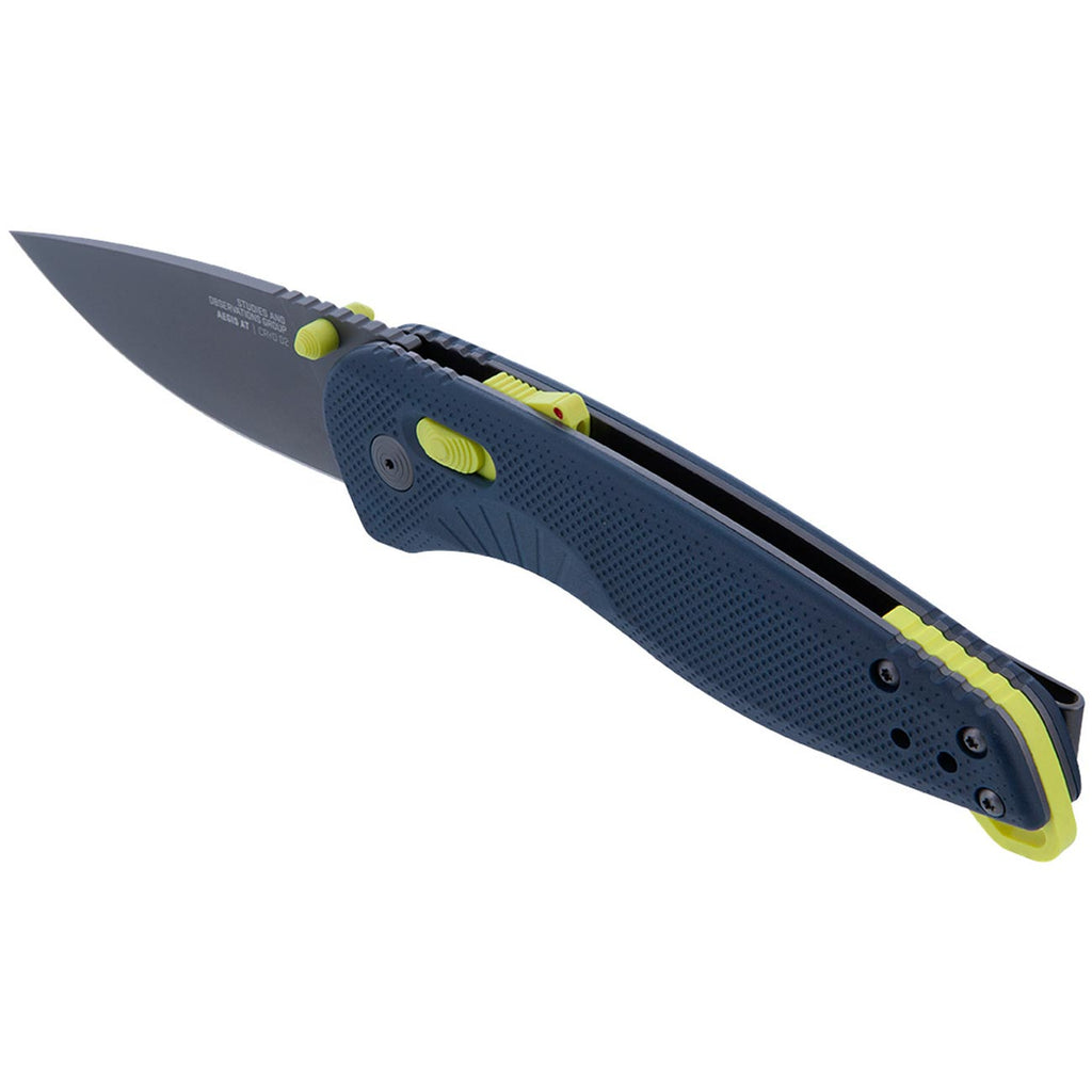 SOG Aegis AT Ambidextrous Outdoor Pocket Easy to Carry Folding Knives | CRYO D2 Stainless Steel Blade | AT-XR Lock, Indigo/Acid