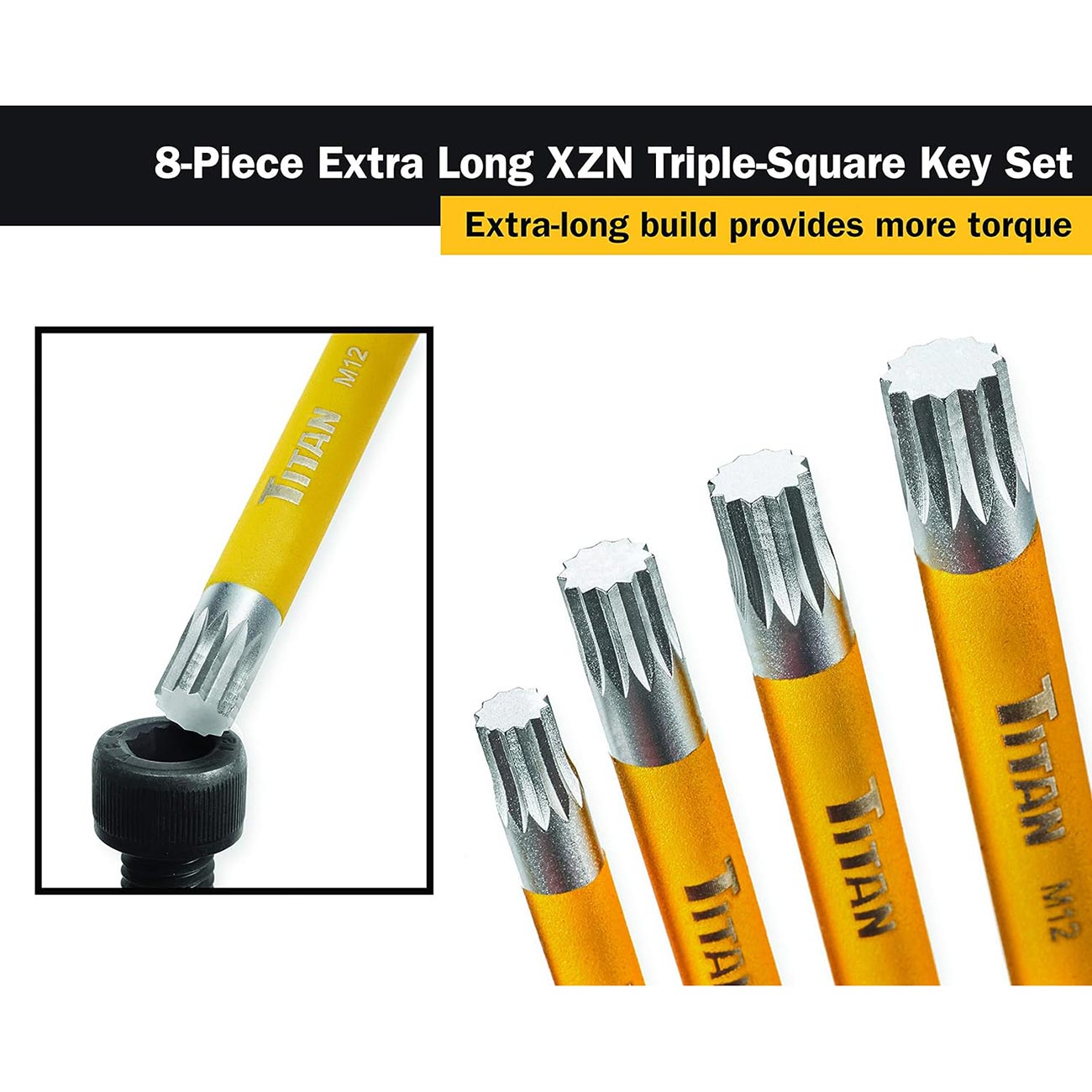 Titan 12733 Extra-Long Arm Triple Square Key Set - 8 Piece
