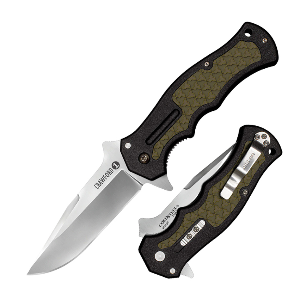Cold Steel Crawford Model 1 3.5" 4034SS Clip Point Blade 4.875" OD Green Zy-Ex Handle Tactical Folding Knife, Boxed