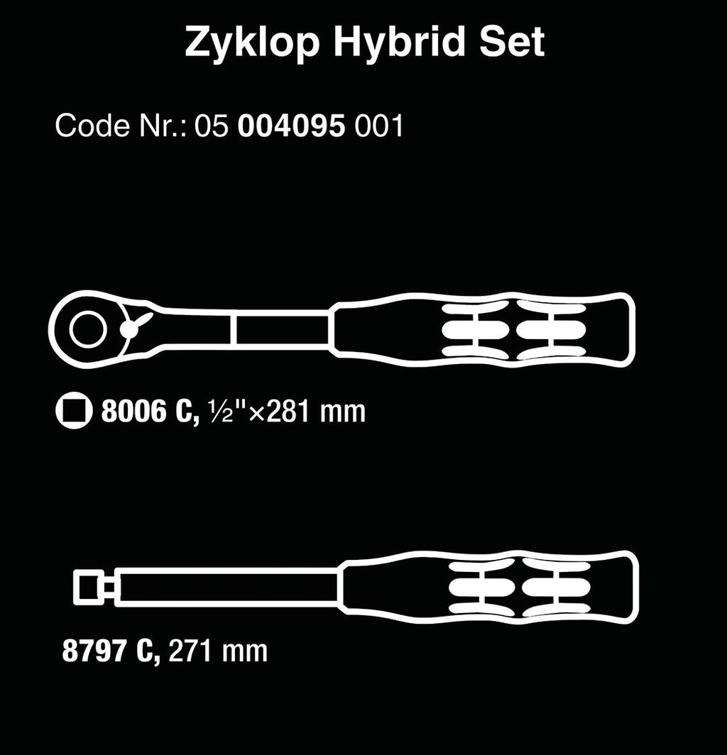 Wera 05004095001 1/2″ Drive Zyklop Hybrid Switch Ratchet & Hybrid Extension – Professional Metal Ratchet Set