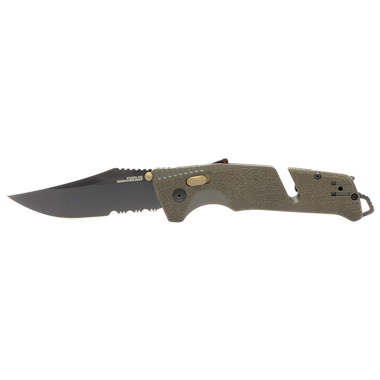 SOG Trident at Ambidextrous Professional Partially Serrated Folding Knife | Heat-Treated CRYO D2 Stainless Steel Blade, Olive Drab