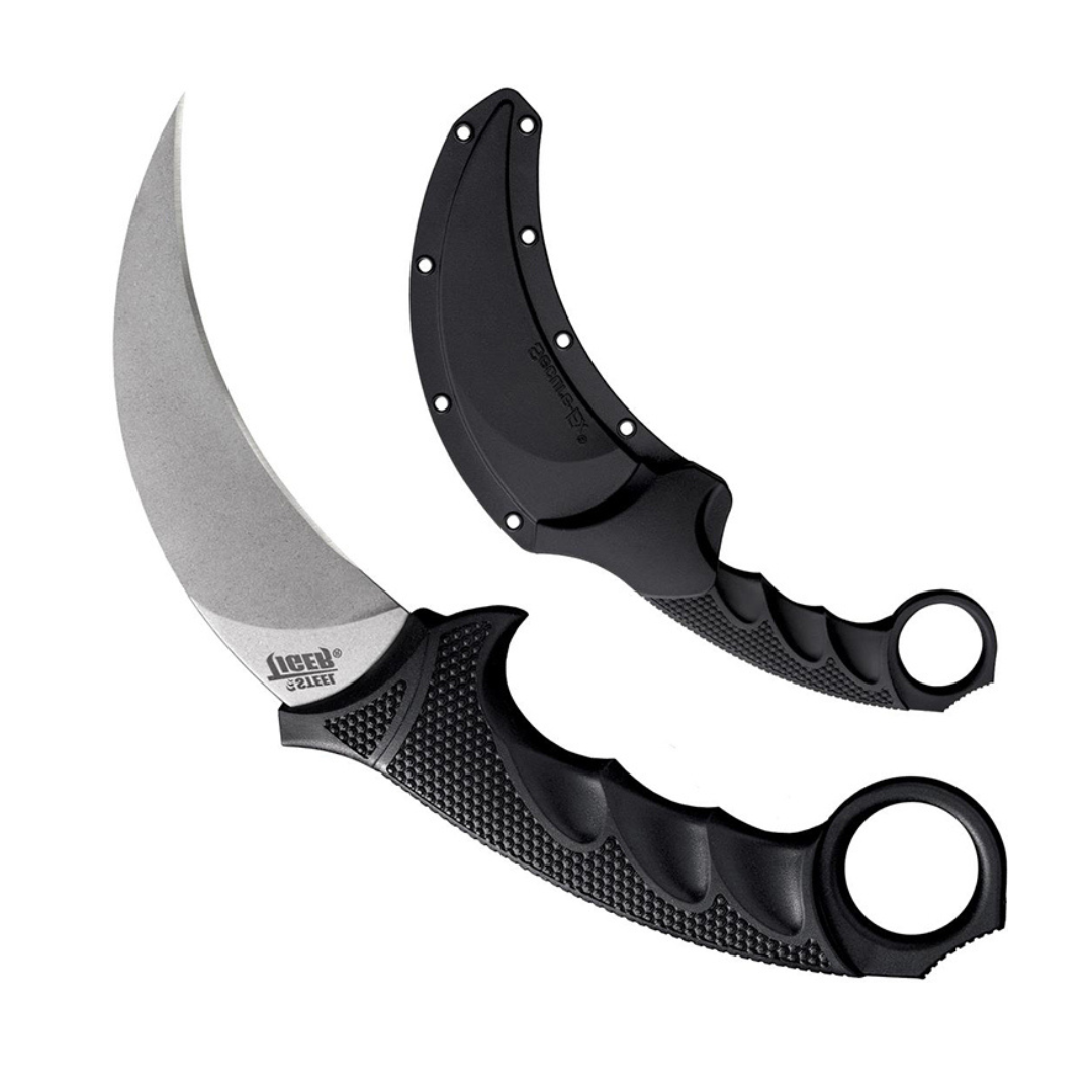 Cold Steel Steel Tiger 4.75'' Japanese Aus8A Stainless Steel W/ Stonewashed Finish Karambit Shape Fixed Blade Tactical Hunting Knife, Griv-Ex & Kray-Ex Handle, Secure-Ex Sheath