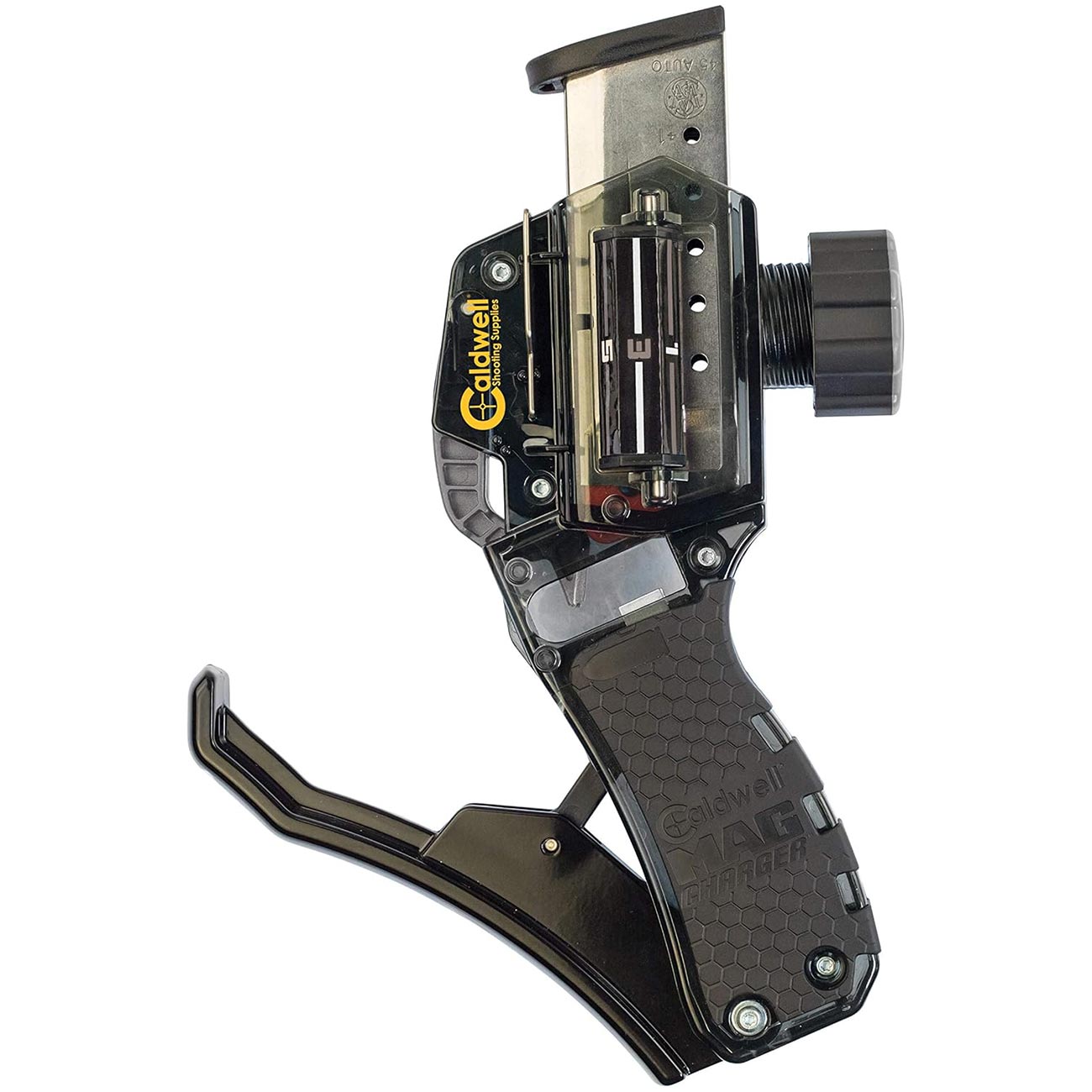 Caldwell Universal Pistol Loader with Adjustable Magazine Setting and Multi-Caliber Operation for Easy Loading Single and Double Stack Magazines for Target Shooting, Competition, and Range