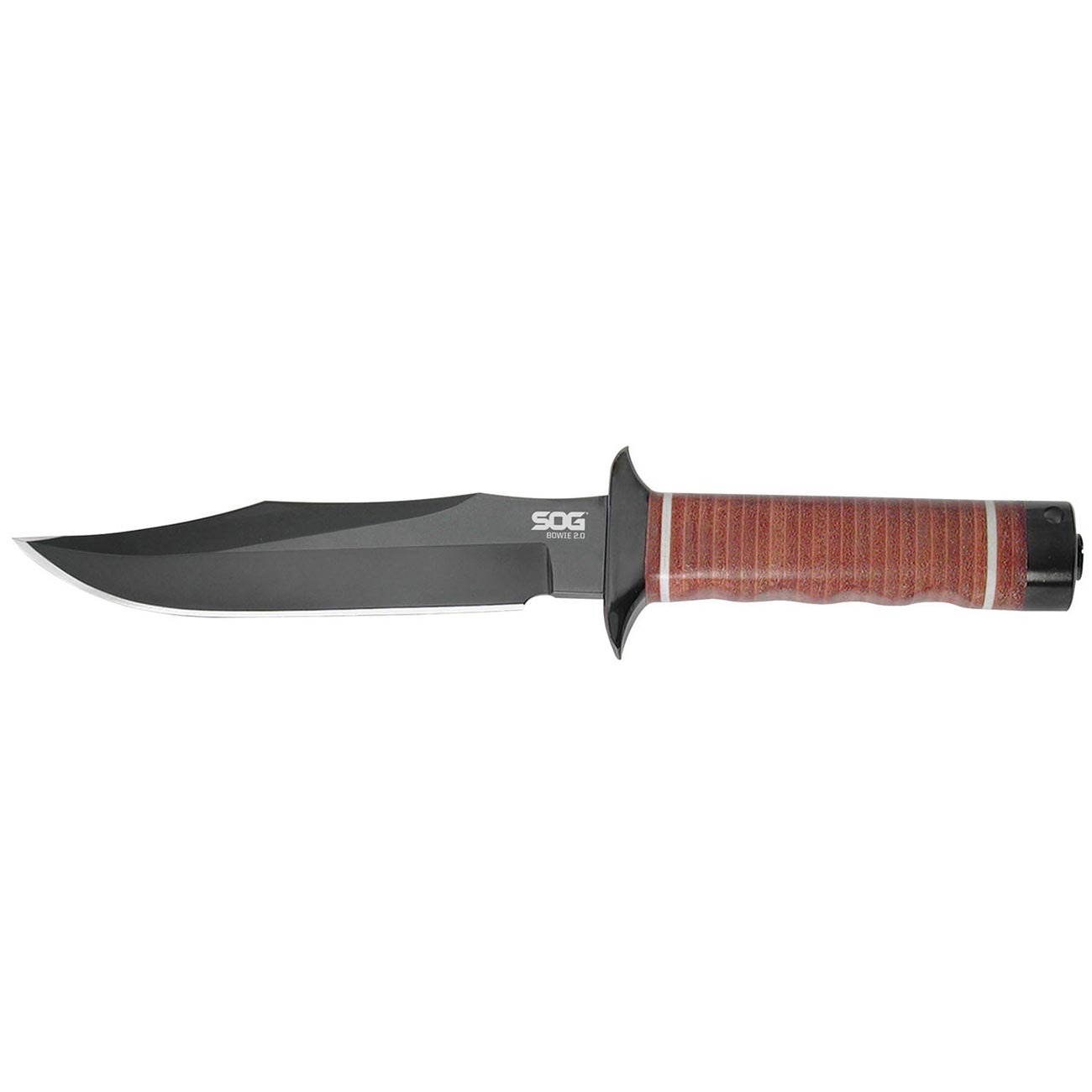 SOG Bowie 2.0 Fixed Blade Knife-Tactical Knife with 6.4 Inch Blade, Hunting Knife with Hard Case TiNi Coating and AUS-8 Steel, Leather Knife Sheath (S1T-L),Brown