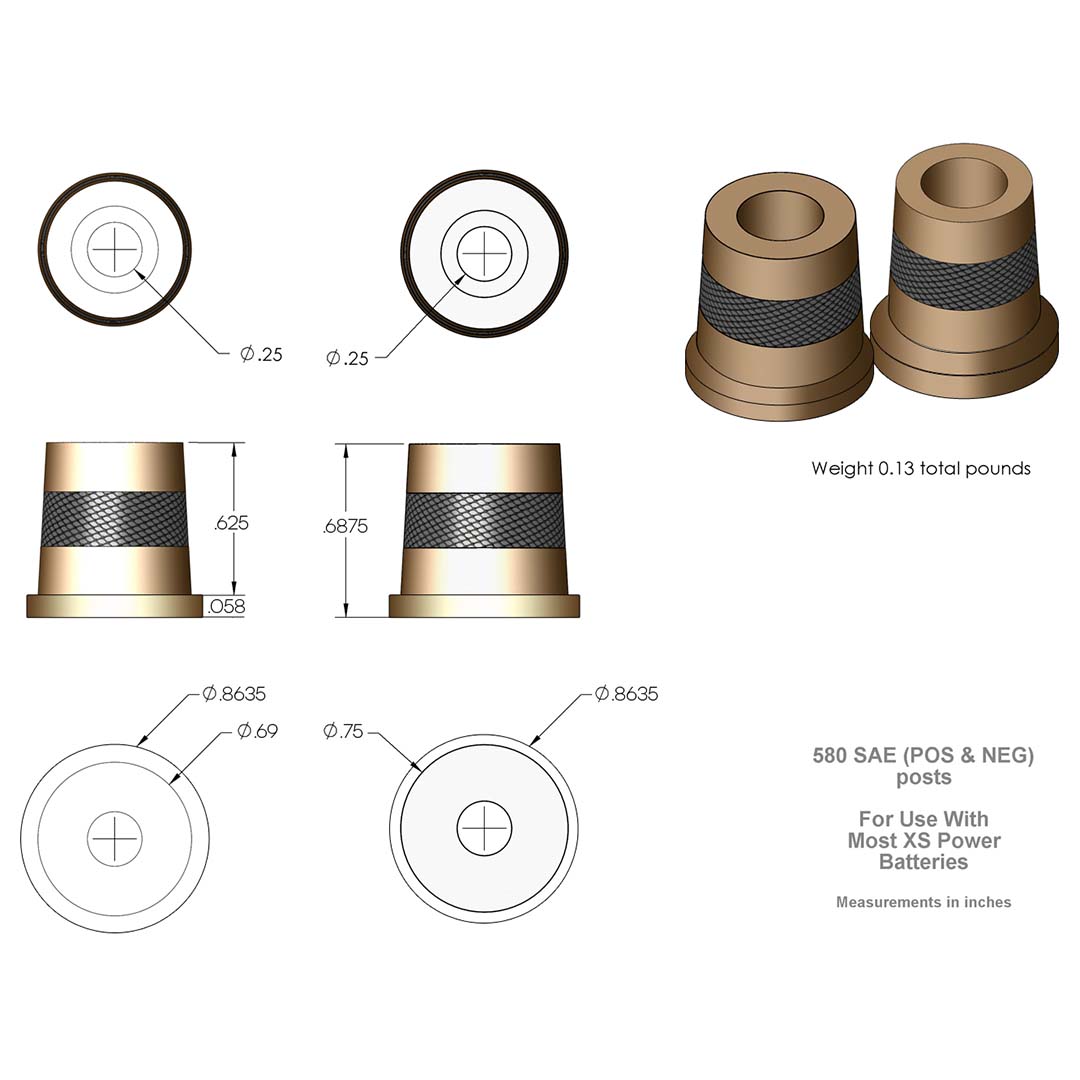XS Power 580 Short Brass Post Adaptor (M6 Thread)