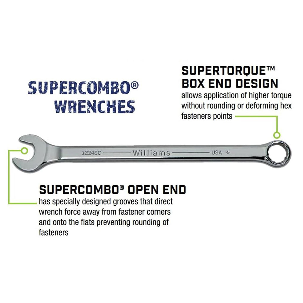 Williams MWS-18A Combination Wrench Set, 18 Piece 7mm-24mm High Polish Chrome