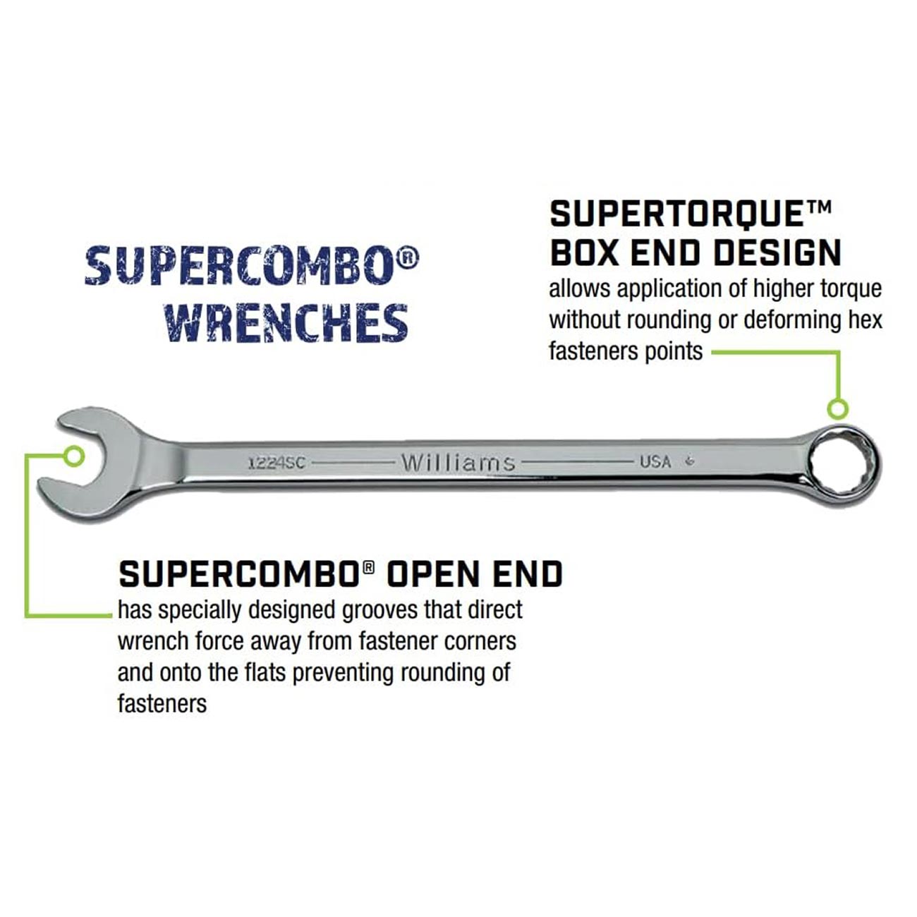 Williams MWS-18A Combination Wrench Set, 18 Piece 7mm-24mm High Polish Chrome