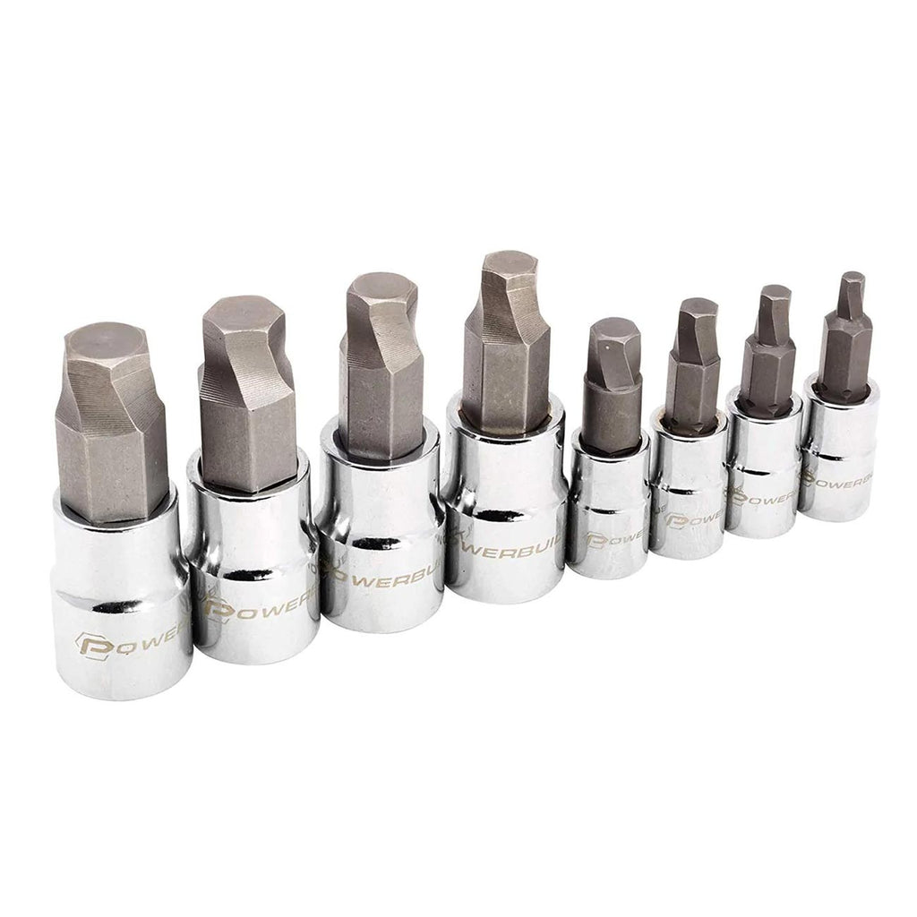 Powerbuilt 240093 8 Piece Zeon SAE Hex Bit Socket Set - with use for Damaged Fasteners, Standard, Rusted, Rounded Bolts,Size from 1/8" to 3/8"