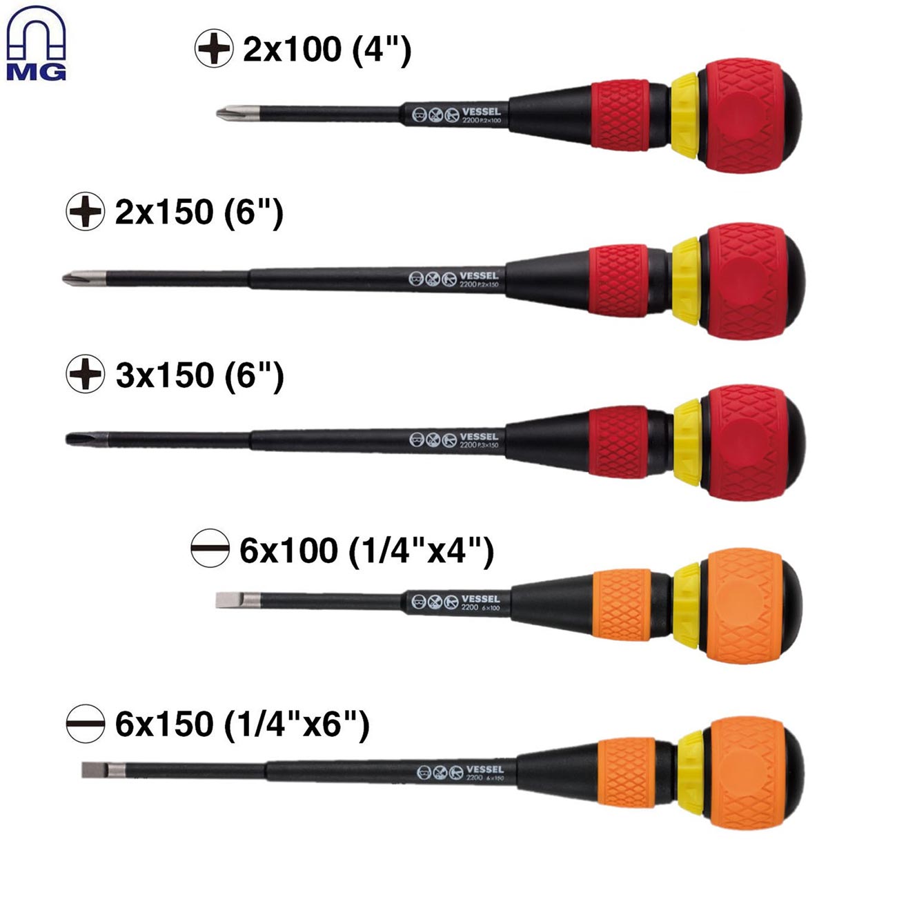 Vessel 22005EVA Ratcheting Ball Grip Screwdriver Set – 5-Piece Ratchet Handle Screwdriver Kit