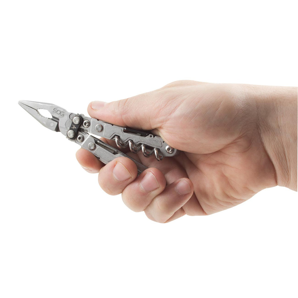 SOG PowerLitre Mini Utility Multi-Tool w/ 19 Lightweight Tools, Compact 5 Inch Long Utility Tool with Knife, Screwdriver, Hex Bit Holder, Stone Wash