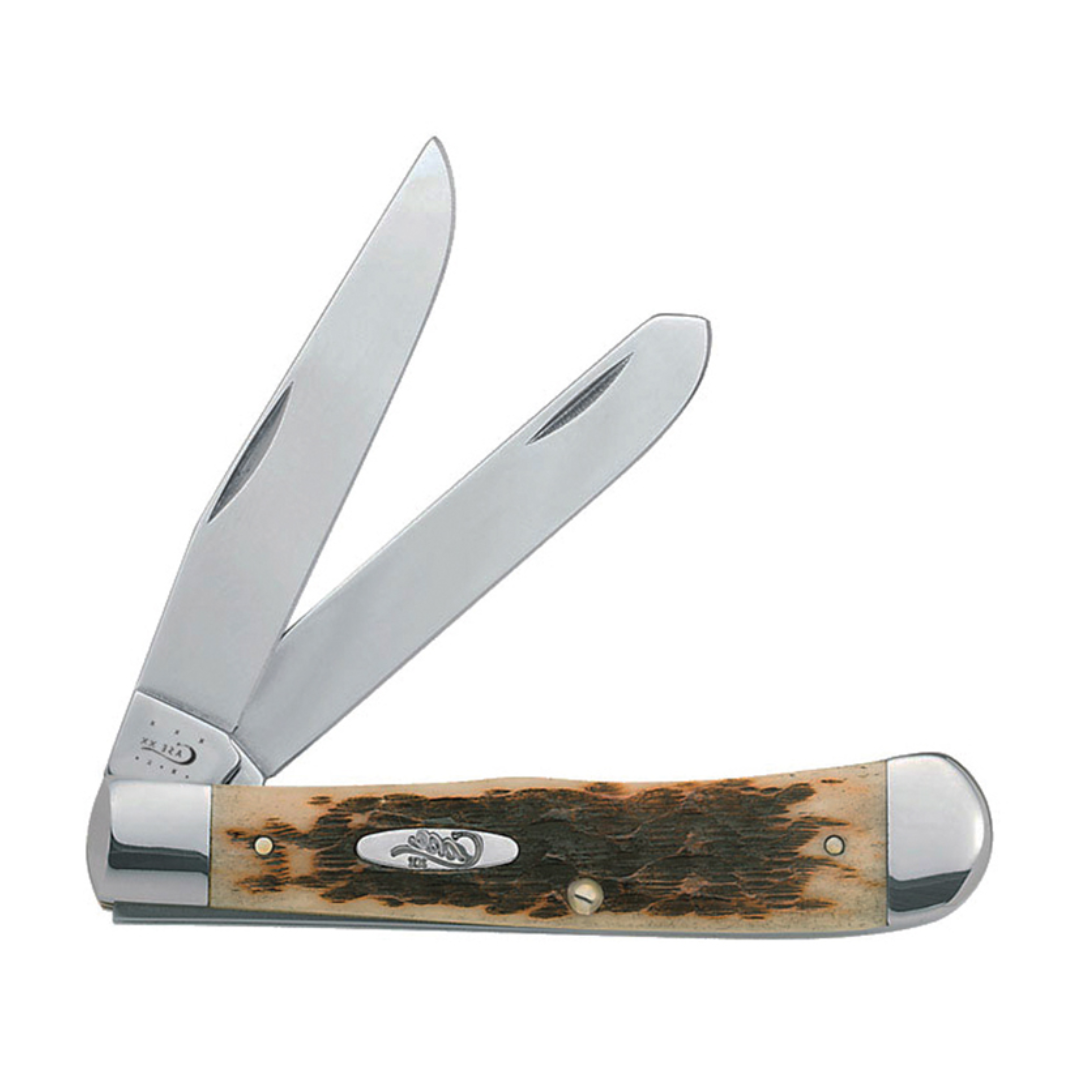 Case XX WR Pocket Knife Trapper With Genuine Bone Handle, Carbon Steel Blade(s), Length Closed: 4 1/8 Inches (Amber Bone)