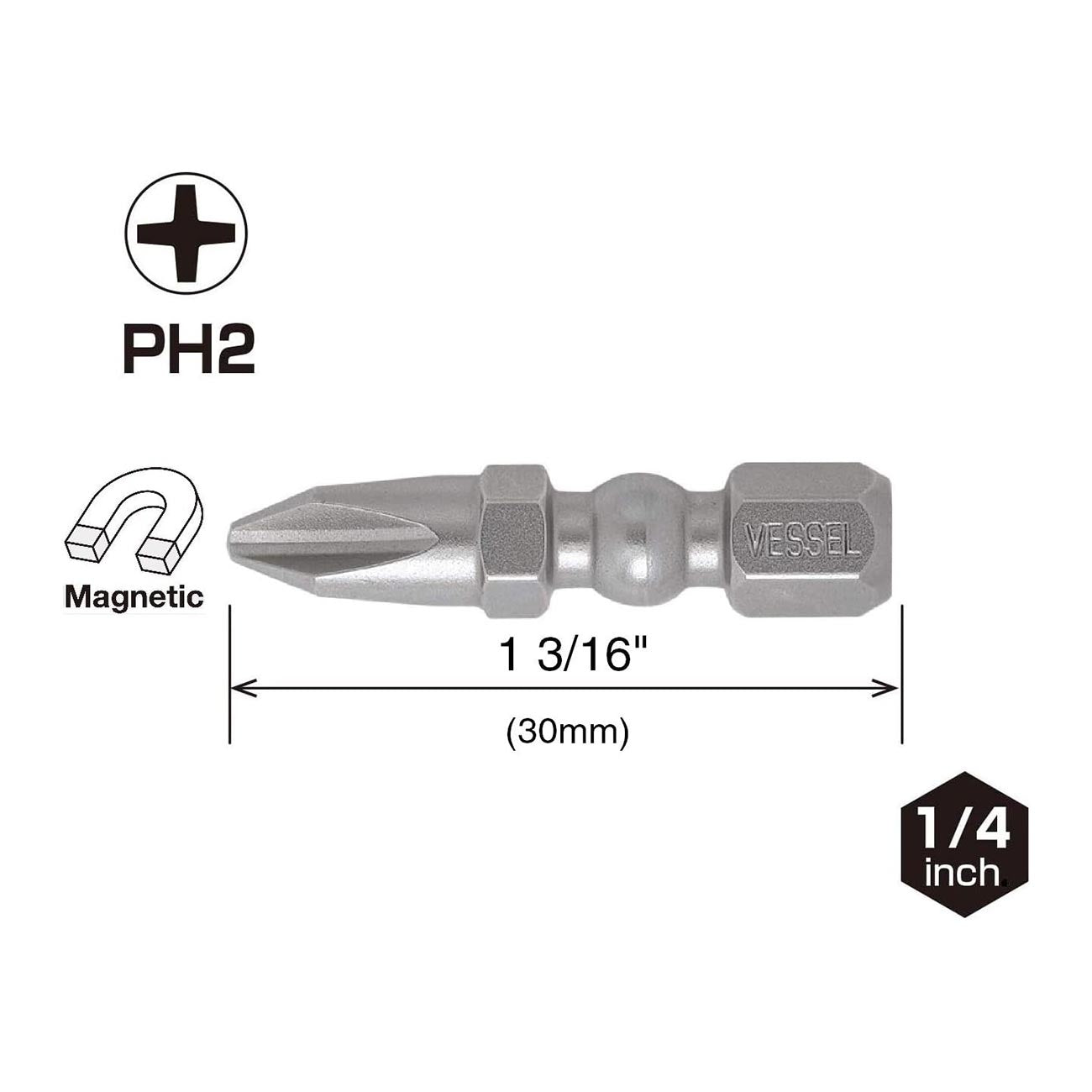 VESSEL - Imp Ball Torsion Bits Ph2X30 15Pc (Tictac) (IBPH230P15T)