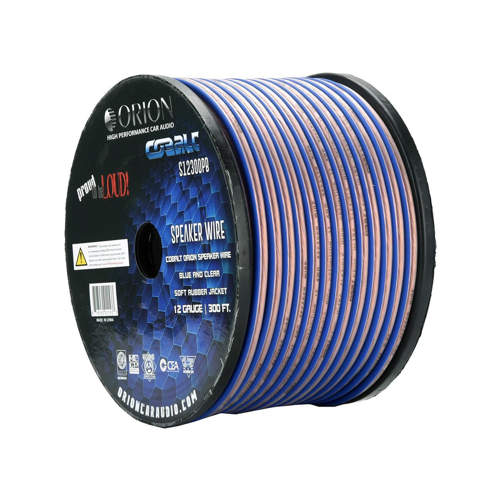 Orion Cobalt S12300PB 12 Gauge AWG (300-Ft Blue/Clear) High Powered Car Speaker Wire Roll, Surround Sound, Home Theater Speakers, RV Audio | 2x12 Gauge Speaker Cable/Wire Roll