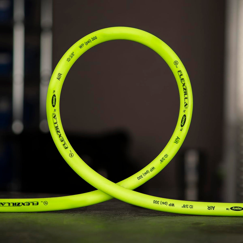 Flexzilla Air Hose, 3/8 in. x 25 ft., 1/4 in. MNPT Fittings, Heavy Duty, Lightweight, Hybrid, ZillaGreen - HFZ3825YW2