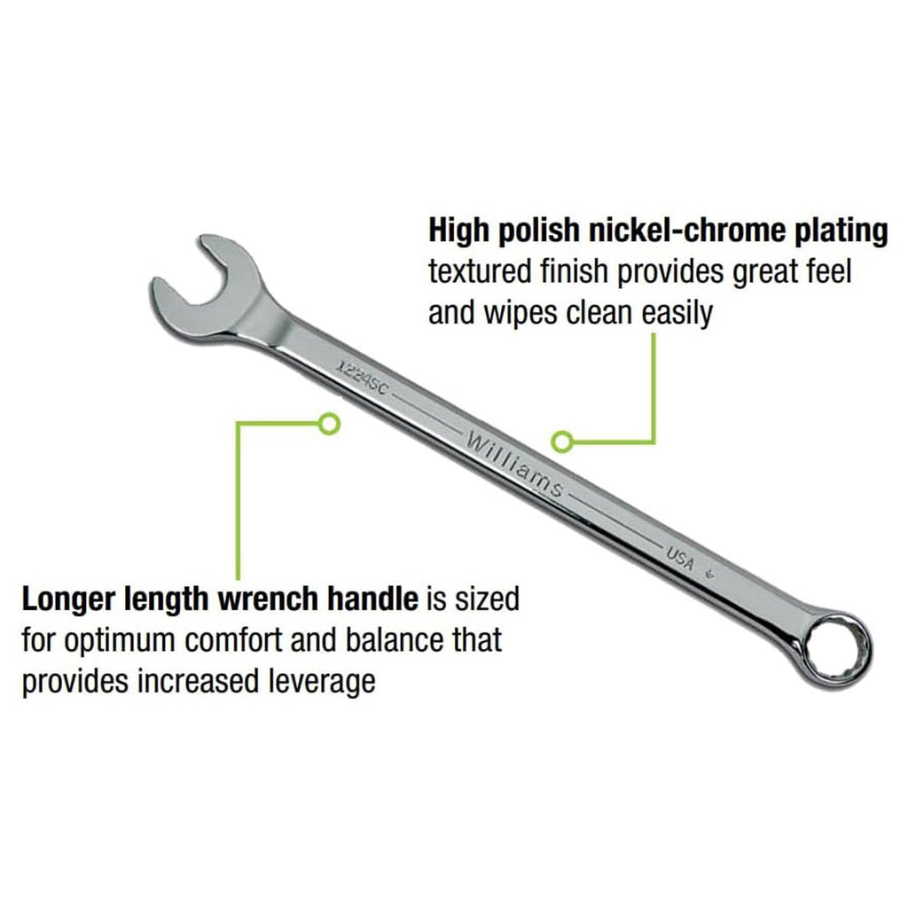 Williams MWS-18A Combination Wrench Set, 18 Piece 7mm-24mm High Polish Chrome