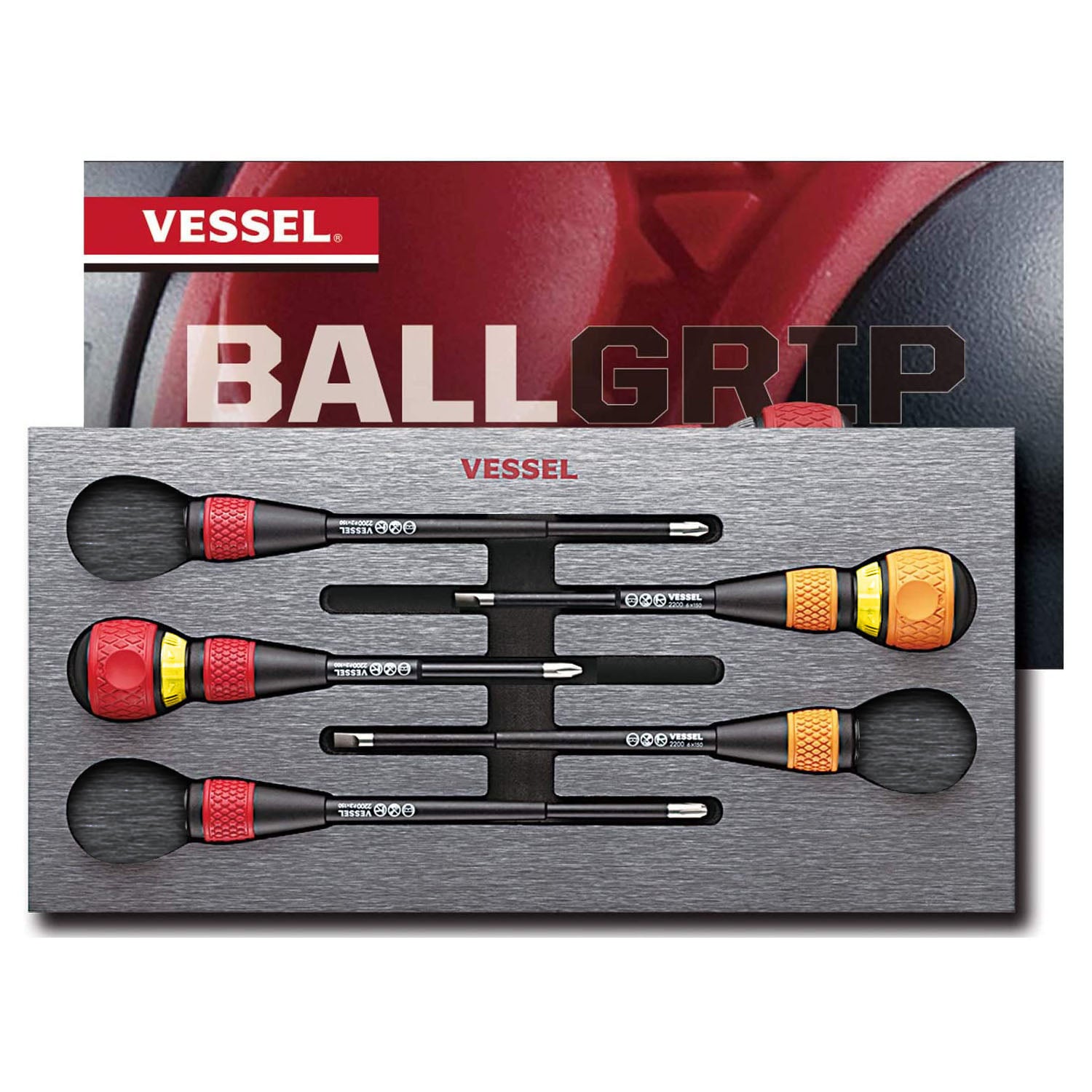 Vessel 22002N3EVA Ball Grip Ratchet Screwdriver Set (5PC. Set in EVA FOAM #1)