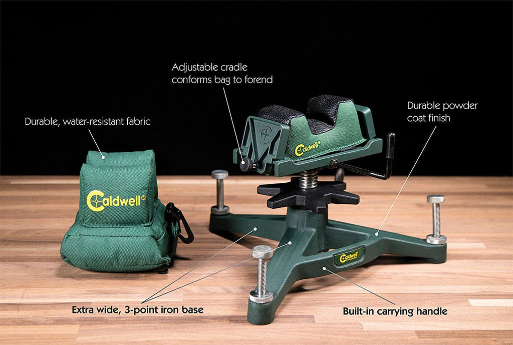 Caldwell The Rock Deluxe Front Rest Combo Adjustable Ambidextrous Rifle Shooting Rest with Front and Rear Rest for Shooting and Sighting In