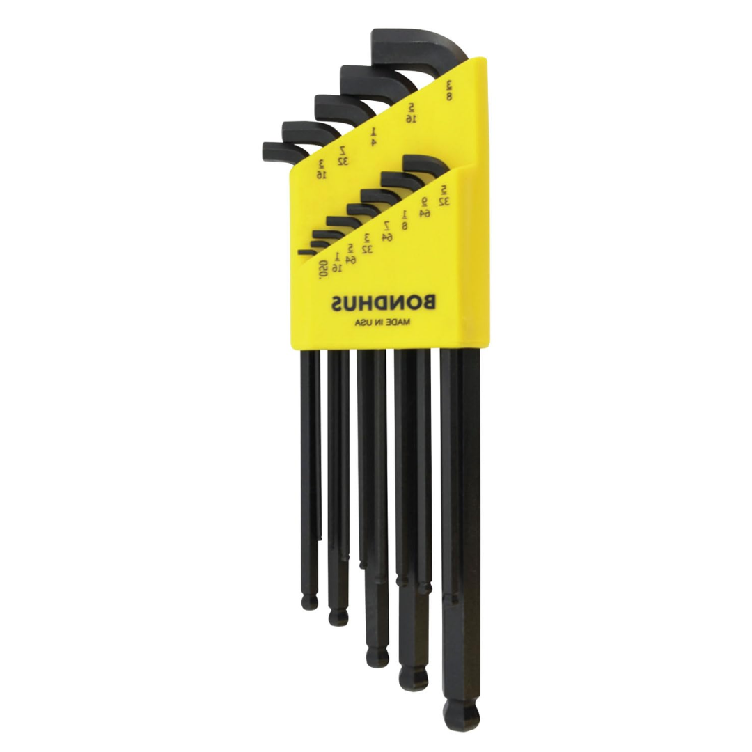 Bondhus 16537 Balldriver Stubby SAE Hex Key Set, 13-Piece Ball End L-Wrench Set .050″–3/8″, ProGuard Finish