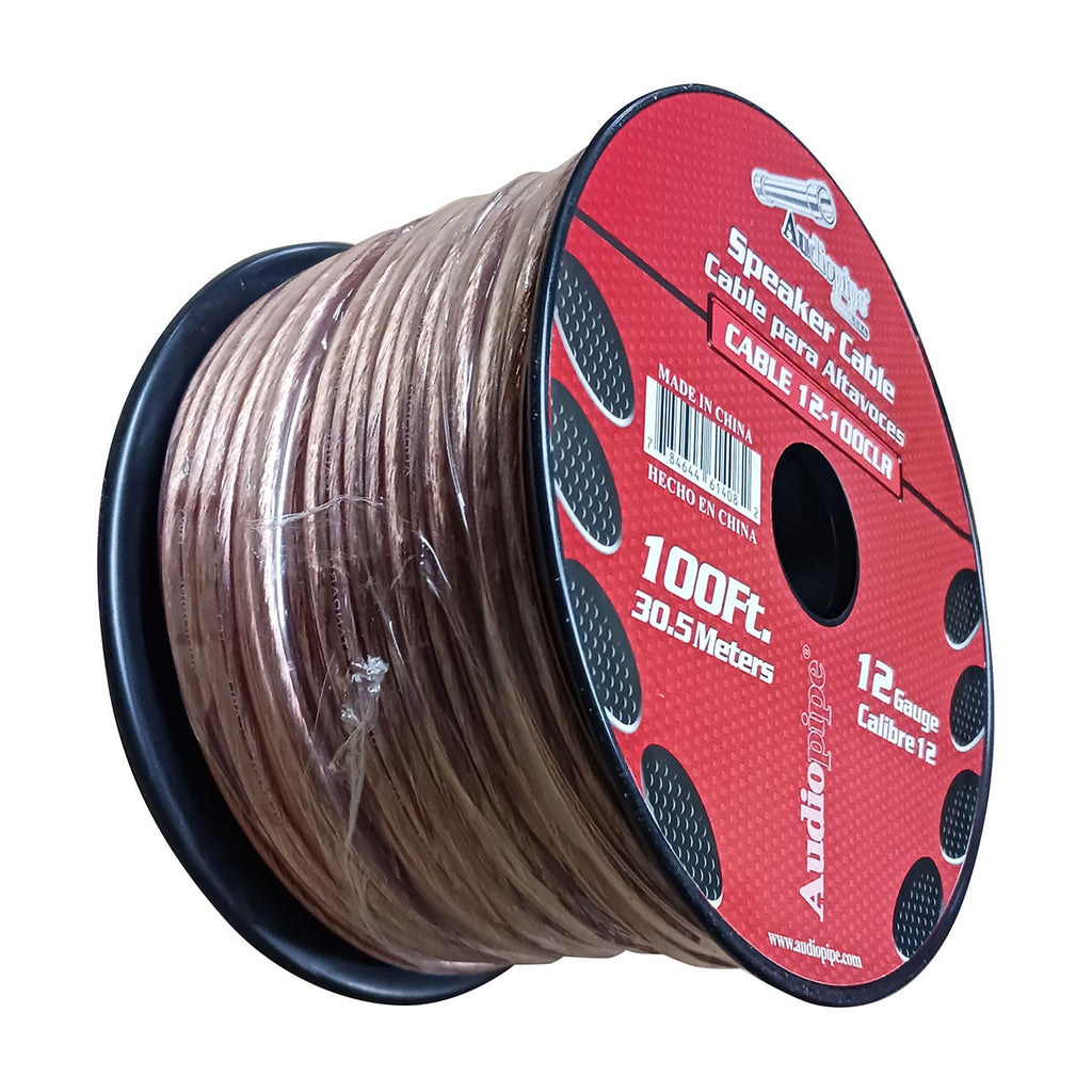 Audiopipe 12‑Gauge 100 ft Clear Insulation Speaker Wire Spool – Stranded 2‑Conductor Audio Cable