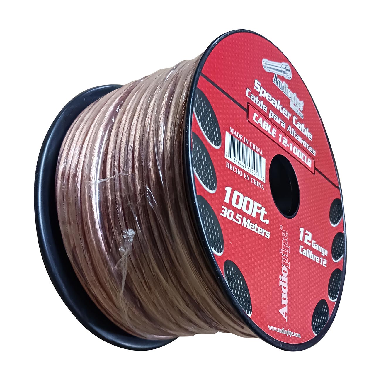 Audiopipe 12‑Gauge 100 ft Clear Insulation Speaker Wire Spool – Stranded 2‑Conductor Audio Cable