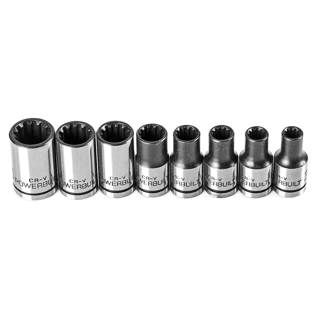 Powerbuilt 8-Piece 1/4-Inch Drive Universal Spline Socket Set with Dual Finish – Fits SAE, Metric, Hex, 6-Point, 12-Point, E-Torx, Spline, and Square Fasteners - 642053