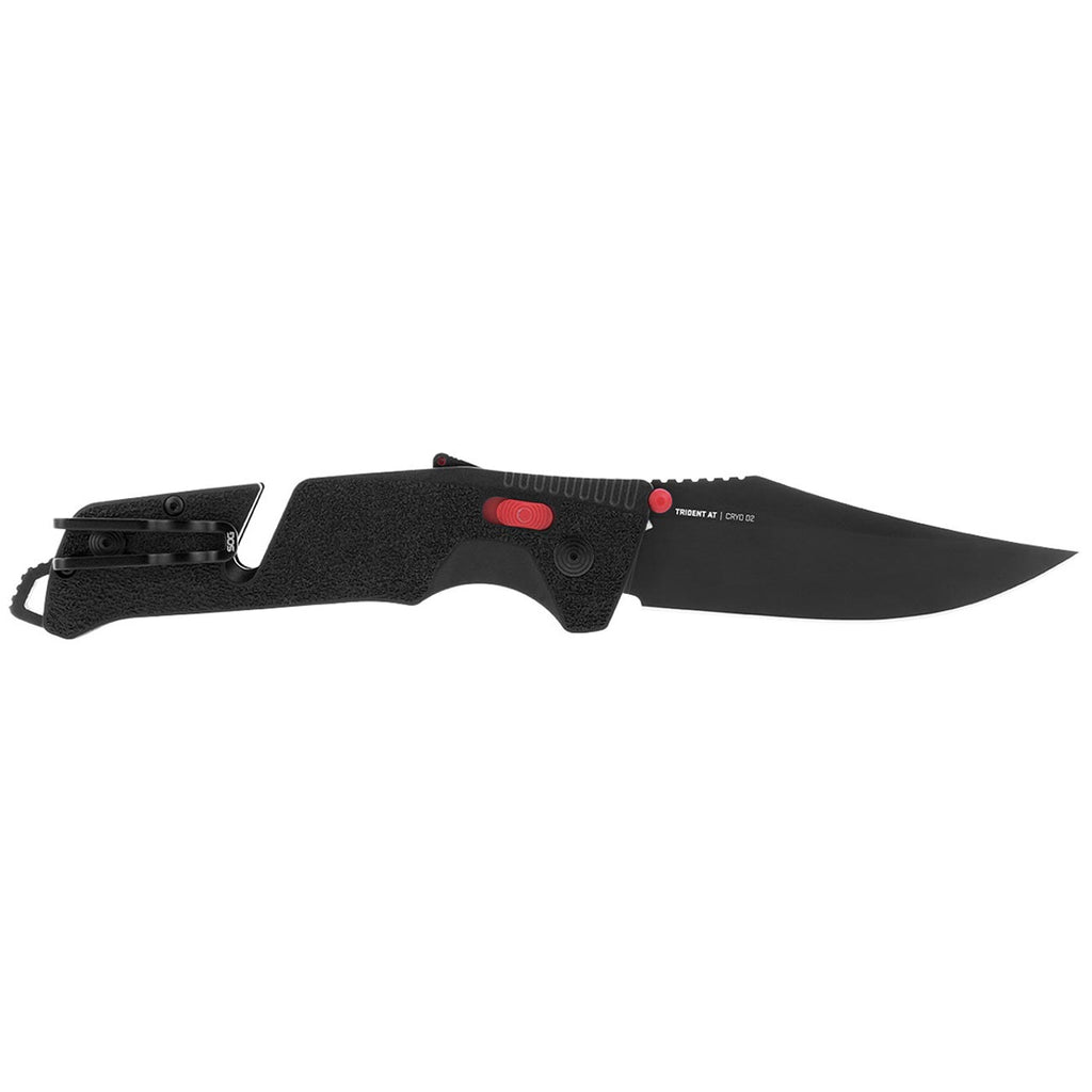 SOG Trident at Ambidextrous Professional Straight Folding Knife | Heat-Treated CRYO D2 3.75" Stainless Steel Blade, Black/Red