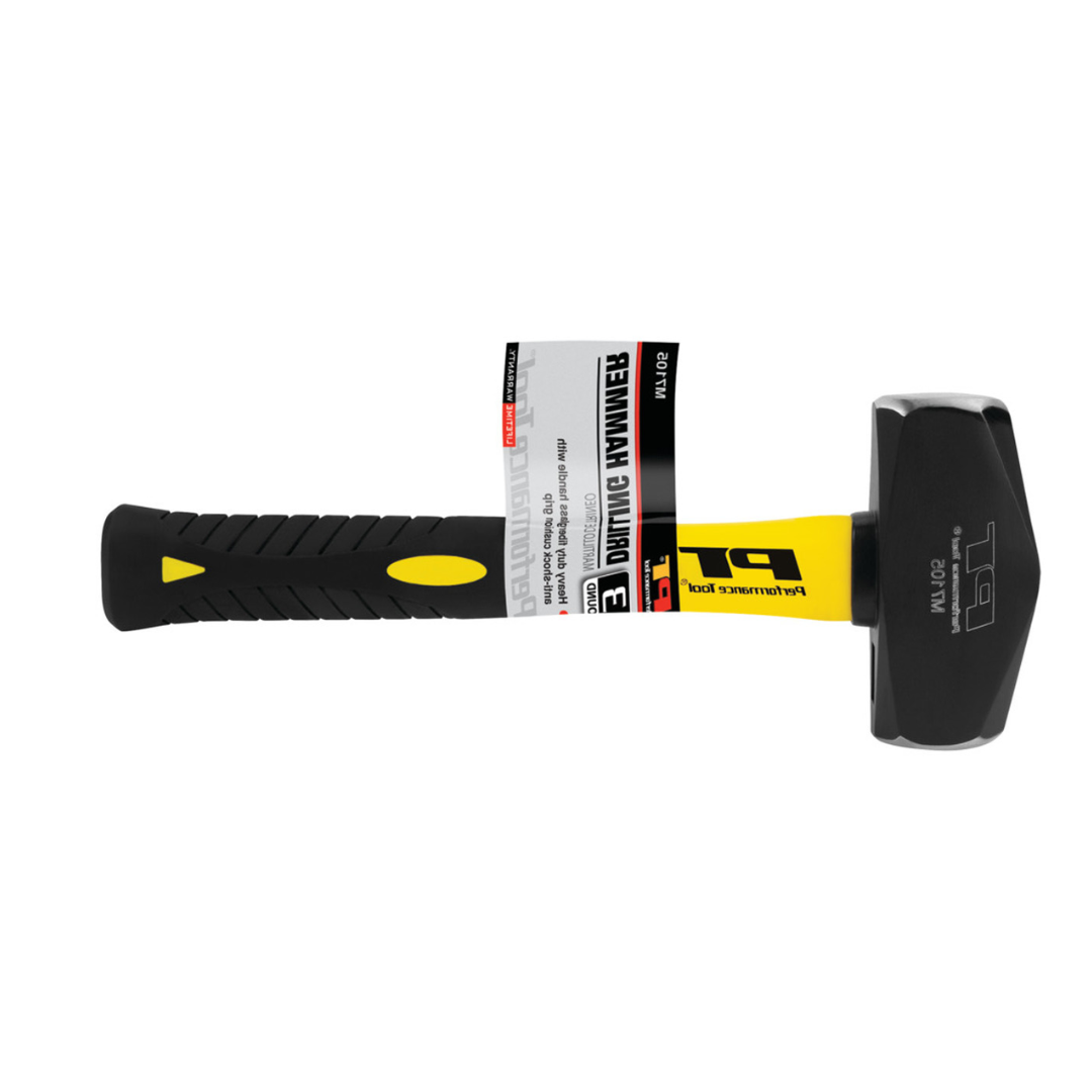 Performance Tool M7105 Heavy Duty Fiberglass Handle Hammer with Anti-Shock Rubber Cushion Grip and Mirror Polished Striking Face, 11-Inch Handle