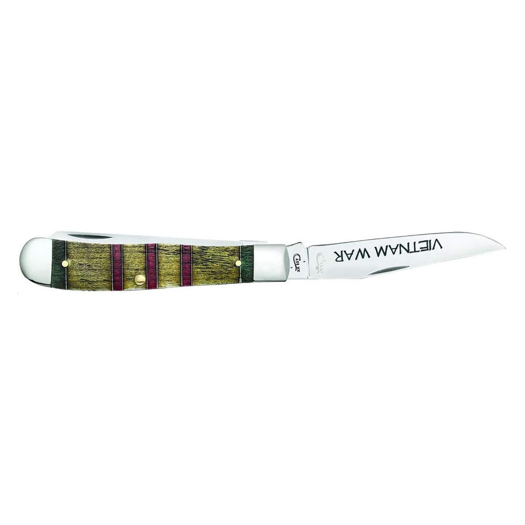 Case WR XX Pocket Knife Vietnam War Trapper Gift Set - Natural Bone W/Grn/Yellow/Red Item #22040 - (6254 SS) - Length Closed: 4 1/8 Inches