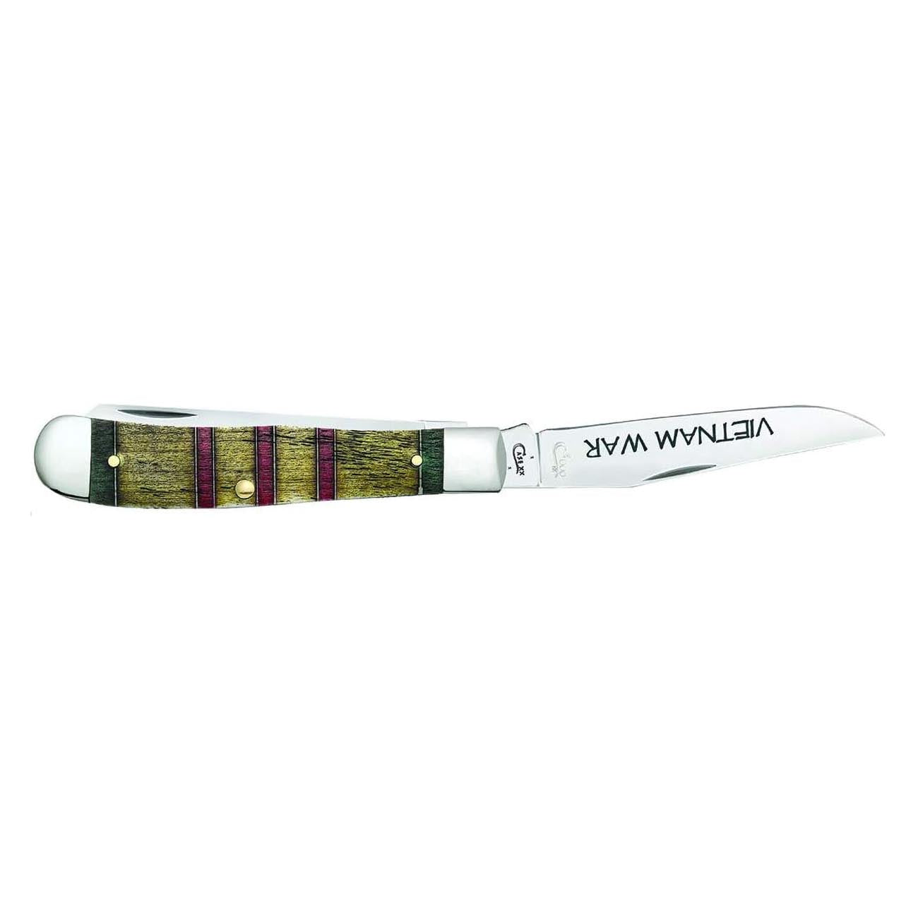 Case WR XX Pocket Knife Vietnam War Trapper Gift Set - Natural Bone W/Grn/Yellow/Red Item #22040 - (6254 SS) - Length Closed: 4 1/8 Inches