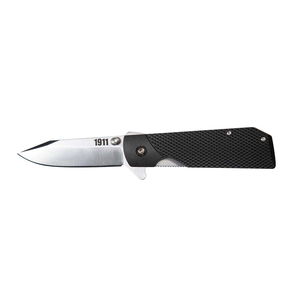 Cold Steel 1911 Folding Knife with Liner Lock, Checkered Griv-Ex Handle, Ambidextrous Pocket Clip, and Flipper, Silver & Black