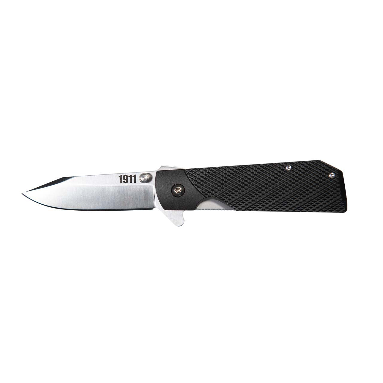 Cold Steel 1911 Folding Knife with Liner Lock, Checkered Griv-Ex Handle, Ambidextrous Pocket Clip, and Flipper, Silver & Black