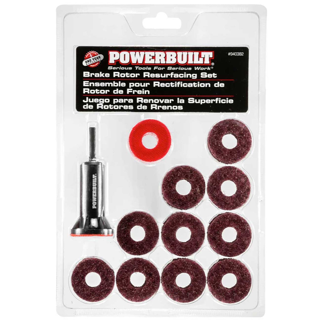 Powerbuilt Brake Rotor Resurfacing Kit, Cleaning, Polishing, Remove Rust and Grime, Drill Attachment 13 Pieces 940382