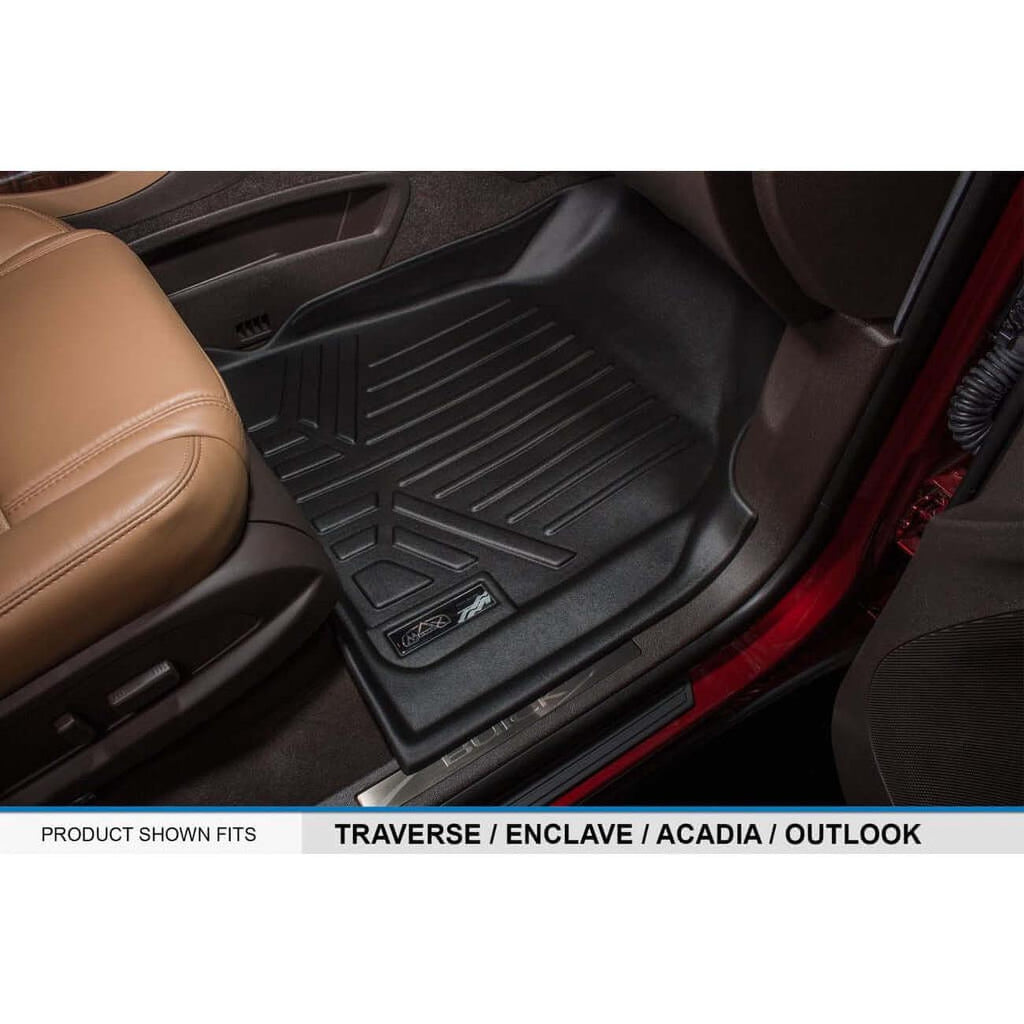 SMARTLINER SA0043B0044 Floor Liners Front & Rear for 2009–2017 Traverse / Enclave / Acadia / Outlook w/ 2nd Row Bucket Seats – All Weather, Black