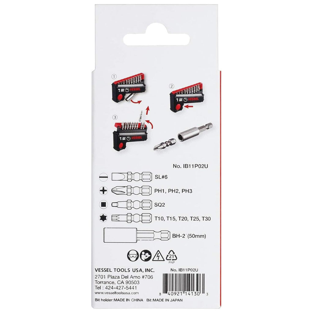 VESSEL IMPACT BALL™ Torsion Bit 10+1 PC. Set in POP-UP CASE No.IB11P02U Made in Japan by VESSEL