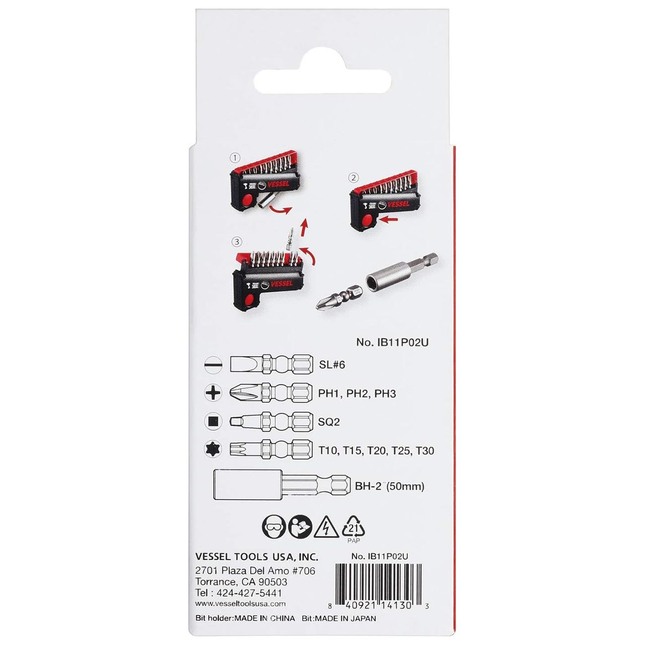 VESSEL IMPACT BALL™ Torsion Bit 10+1 PC. Set in POP-UP CASE No.IB11P02U Made in Japan by VESSEL