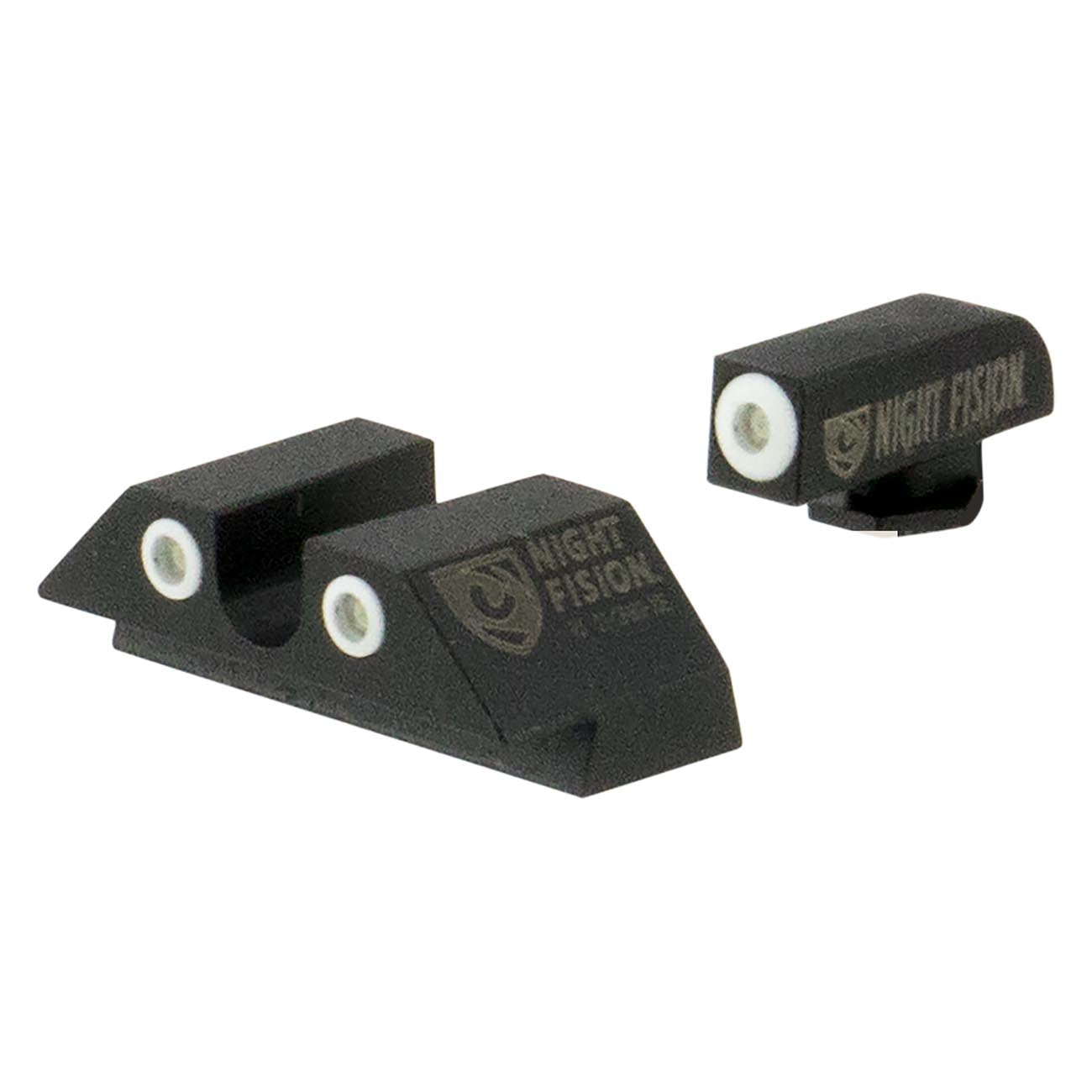 Night Fision Tritium Night Sight Set Compatible with Glock 42/43/43X, White Front Ring, U Notch White Rear Rings