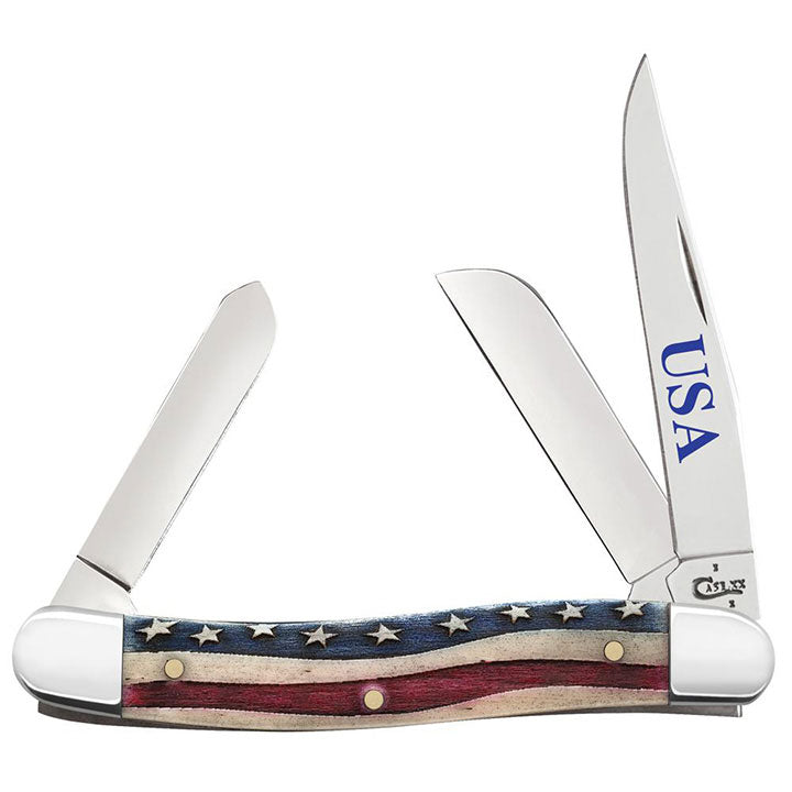 Case WR XX Pocket Knife Patriotic Smooth Natural Bone Medium Stockman Item #64136 - (6318 SS) - Length Closed: 3 5/8 Inches