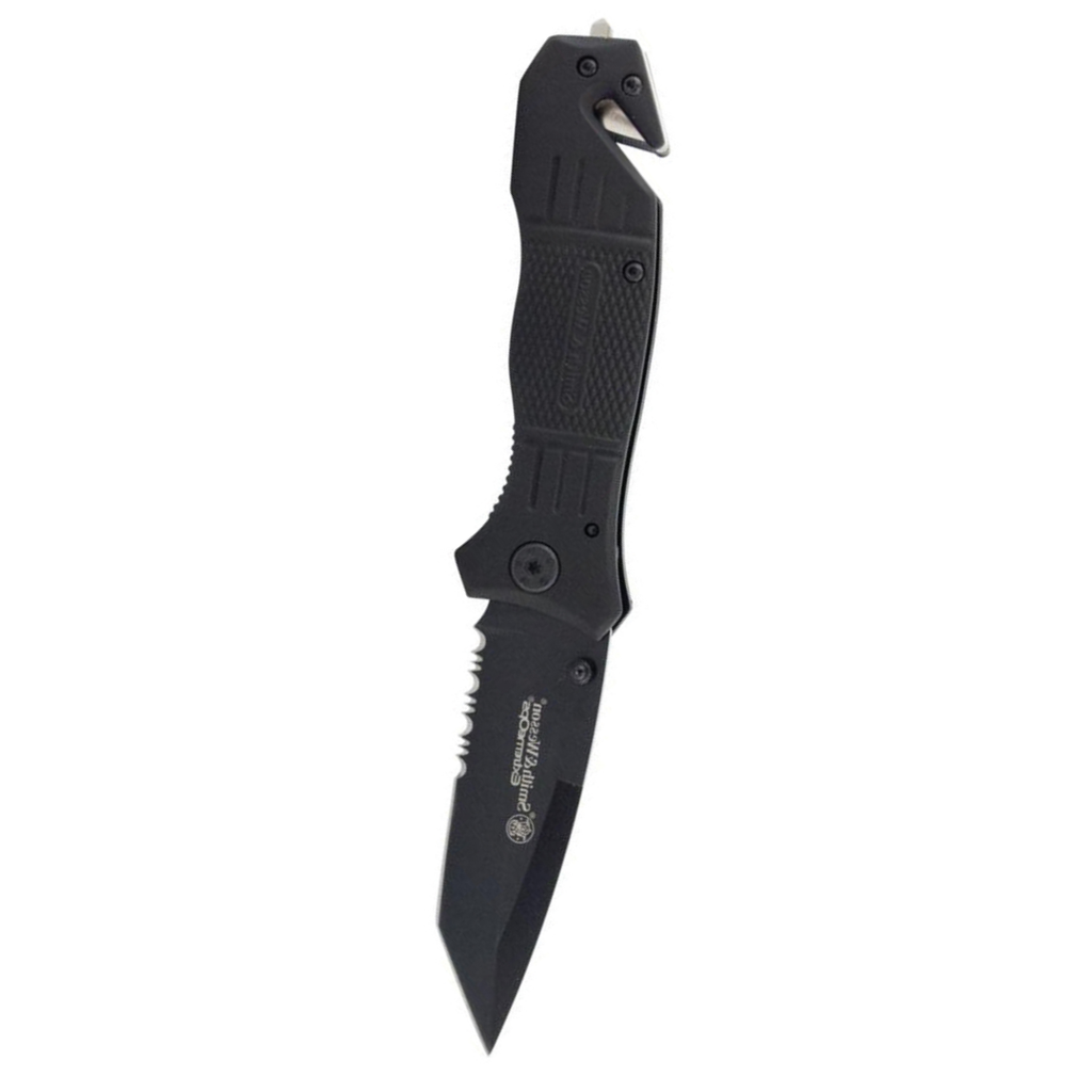 Smith & Wesson SWFR2S 8in High Carbon S.S. Folding Knife with 3.3in Tanto Point Serrated Blade and Aluminum Handle for Outdoor, Tactical, Survival and EDC