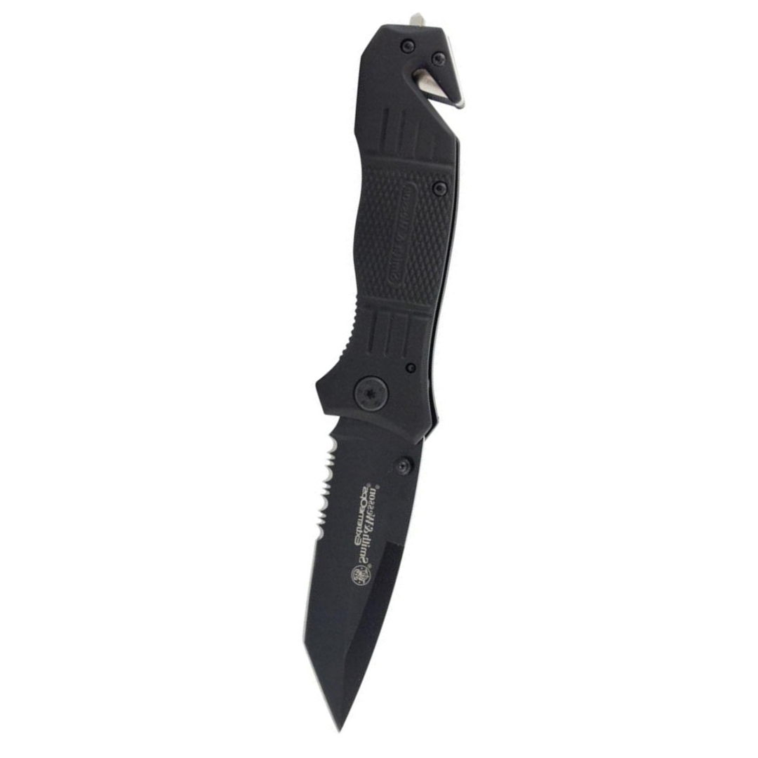 Smith & Wesson SWFR2S 8in High Carbon S.S. Folding Knife with 3.3in Tanto Point Serrated Blade and Aluminum Handle for Outdoor, Tactical, Survival and EDC