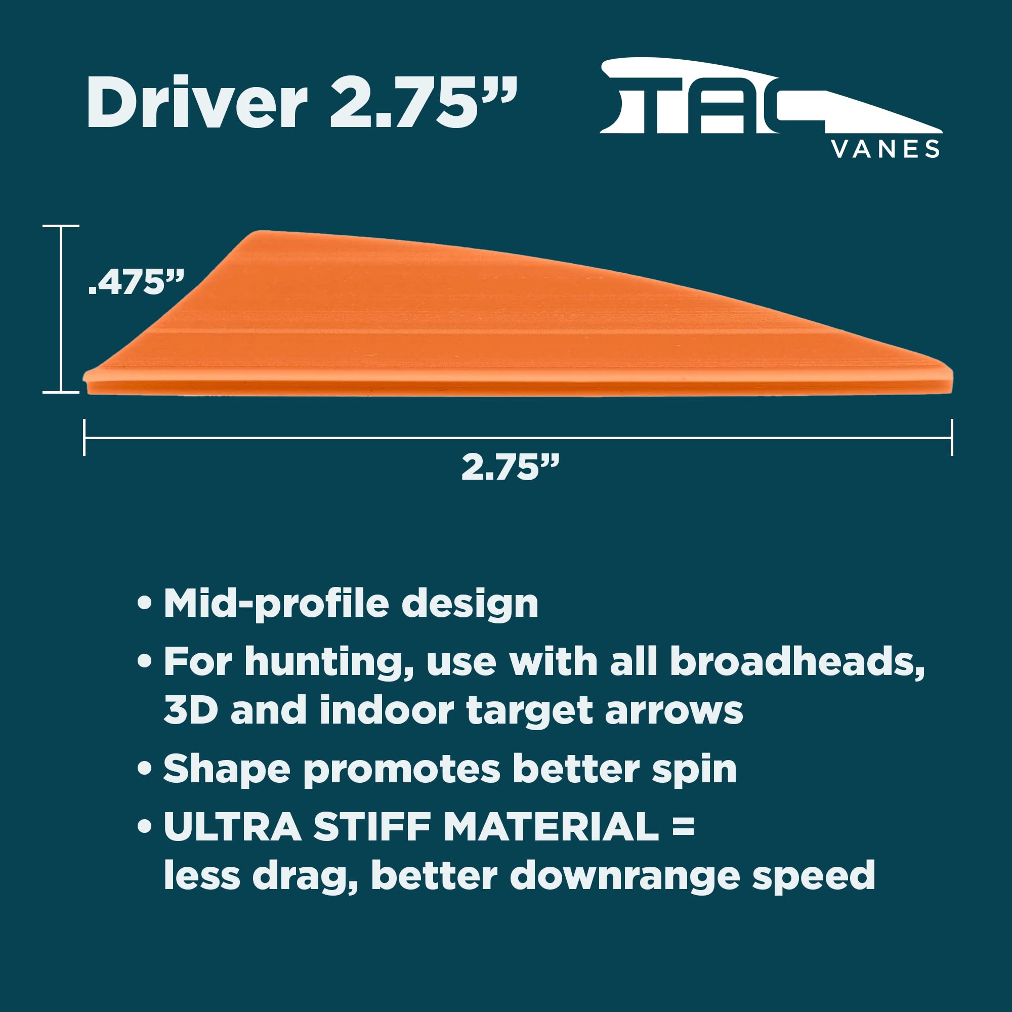 TAC Vanes 2.75" Driver Hybrid Vanes, White Vanes, Pack of 100, Vanes for Archery Bowhunting and Recreational Shooting