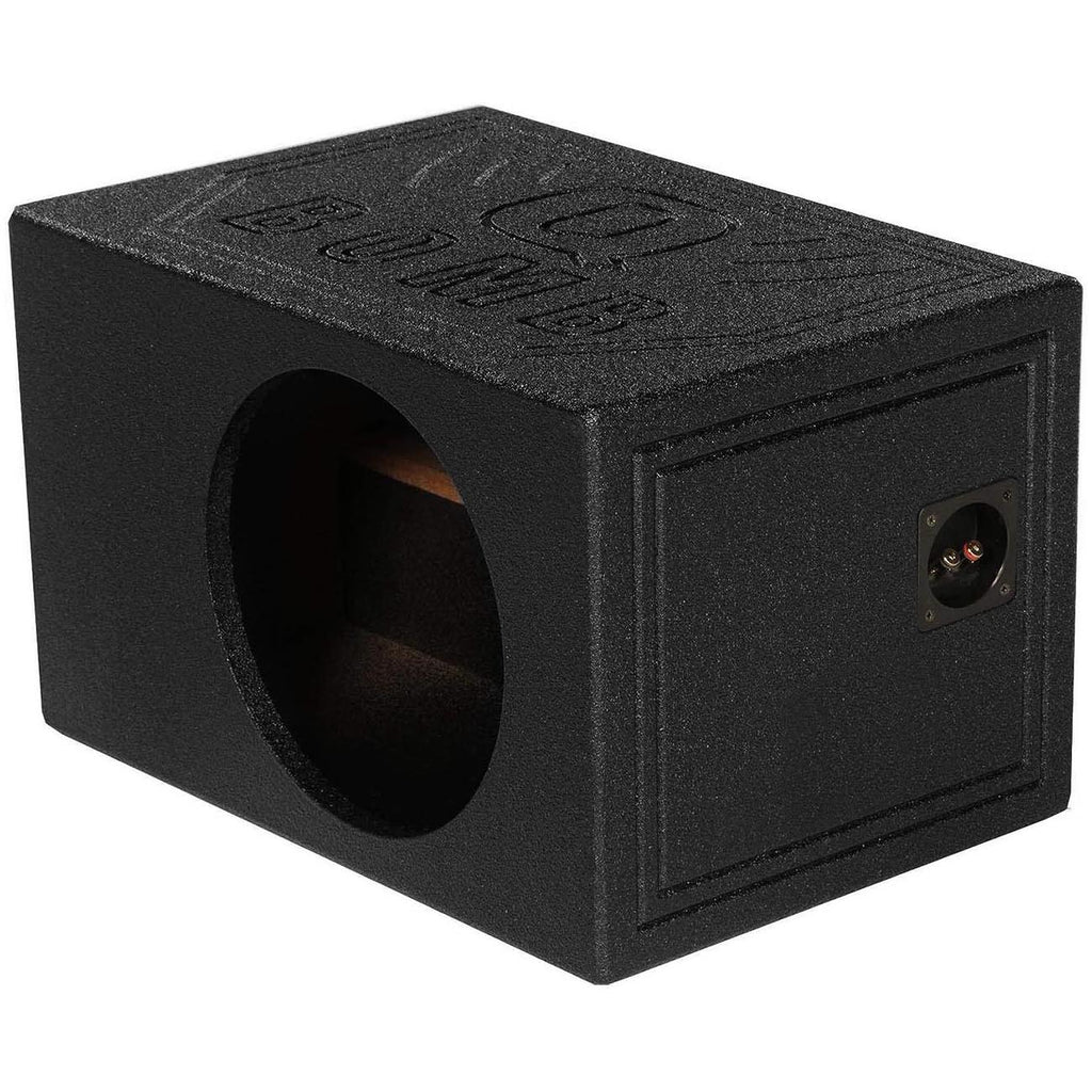 QPower QBOMB, Single 10" Tough Vented Shallow Ported Car Audio Subwoofer Box Enclosure with 1.4 Cubic Feet of Air Space, Black